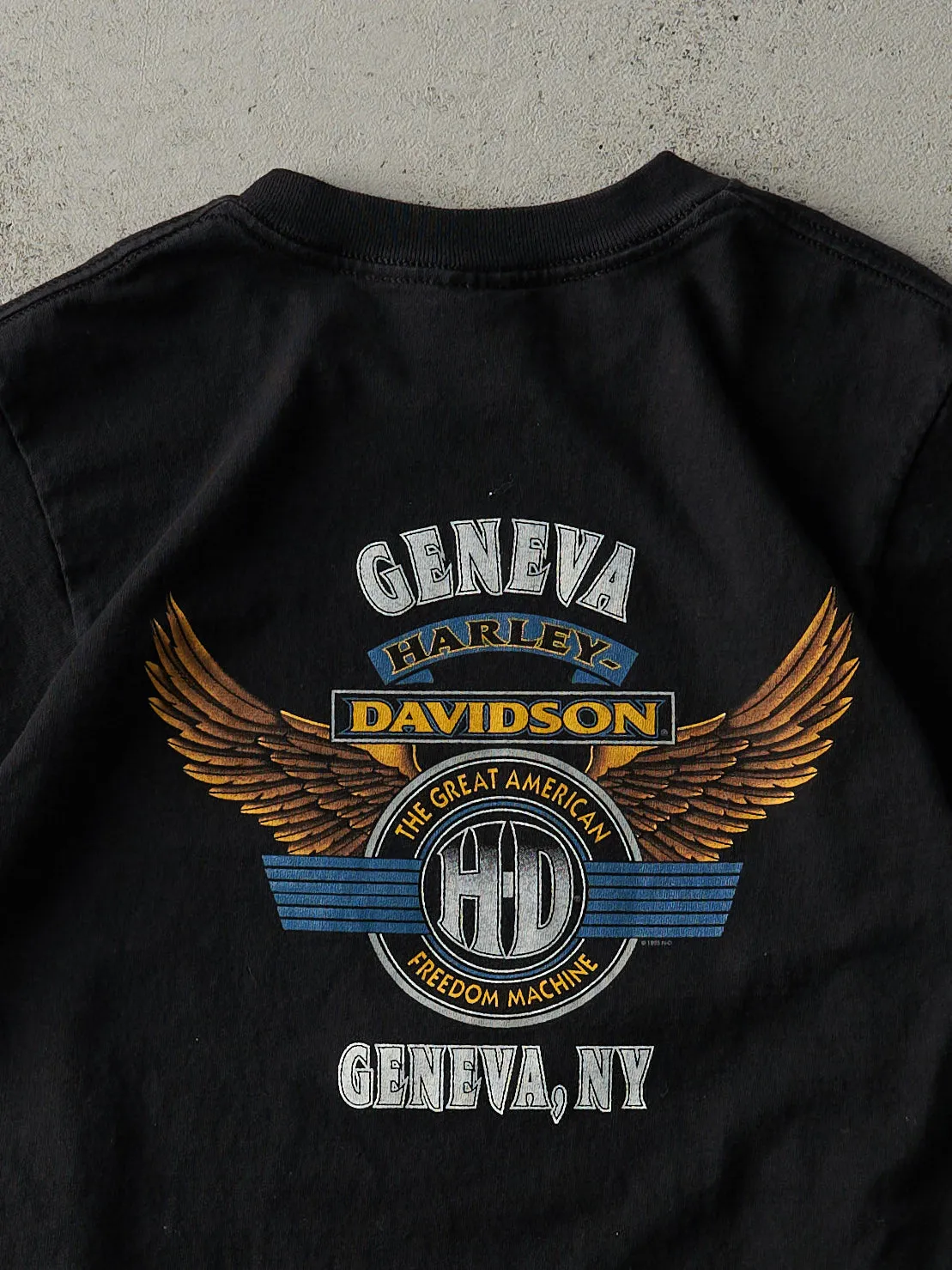 Vintage 95' Black Geneva New York Harley Davidson Tee (XS) sold by Rebalance Vintage product image thumbnail 4