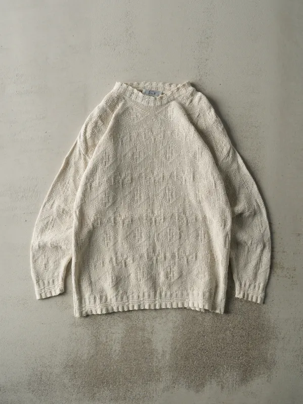 Vintage 80s Beige Knit Patterned Pullover Sweater (M) sold by Rebalance Vintage