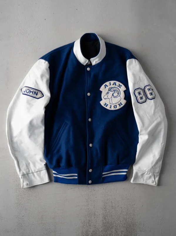 Vintage 86' Blue + White Ajax High Rams Varsity Jacket (M) sold by Rebalance Vintage