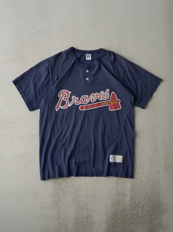 Vintage 95' Navy Blue Atlanta Braves Quarter Button Tee (M) sold by Rebalance Vintage