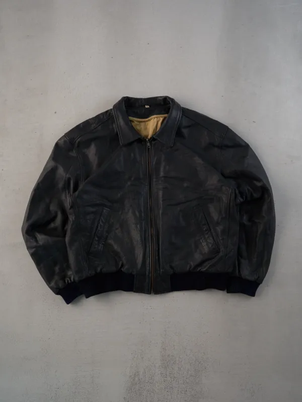 Vintage 90s Black Levi's Collared Leather Bomber Jacket (L) sold by Rebalance Vintage