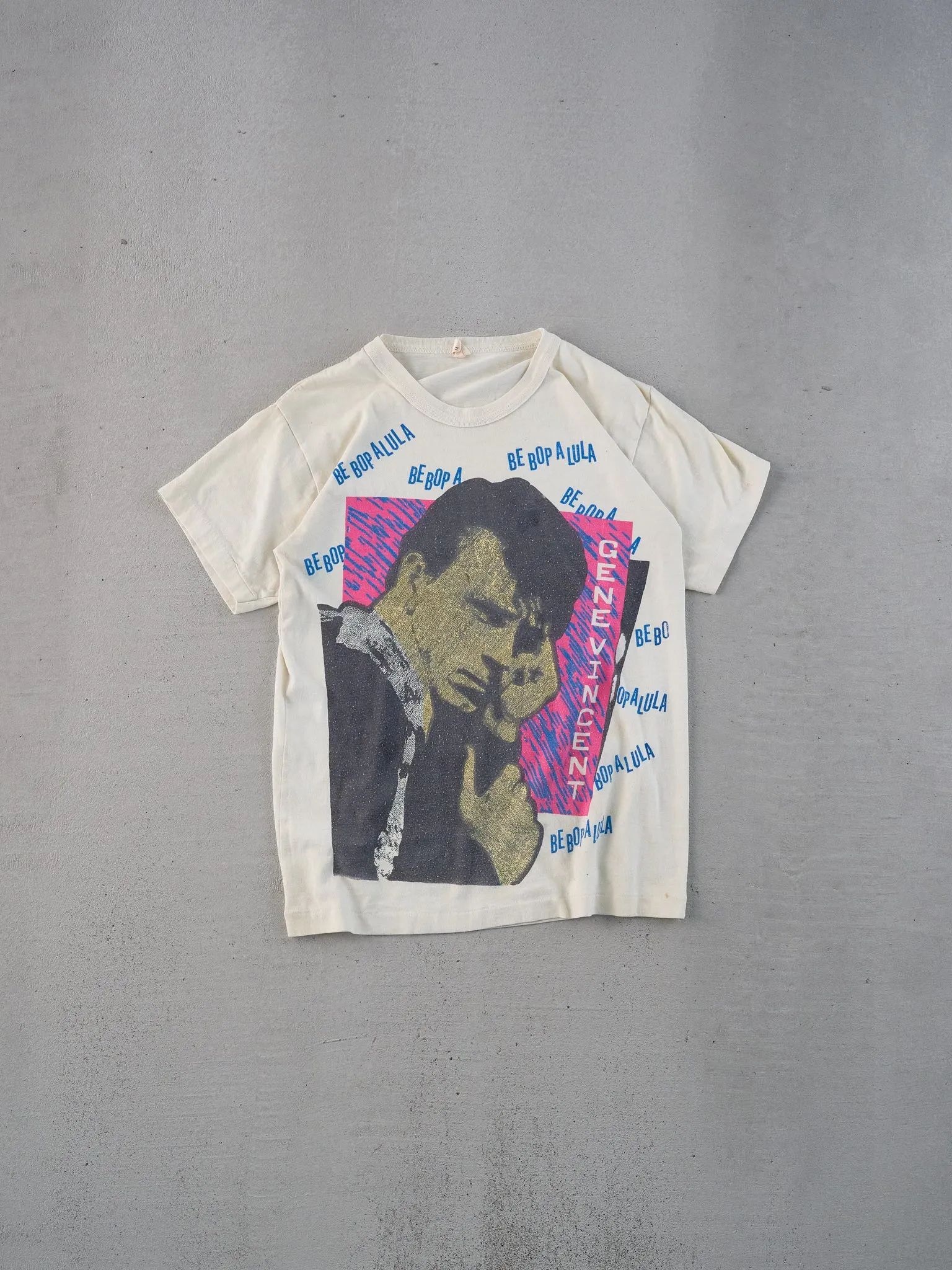 Vintage 80s Cream Single Stitched Gene Vincent Graphic Tee (XS) sold by Rebalance Vintage