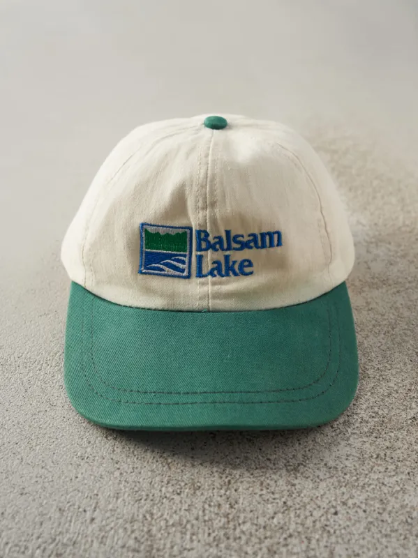 Vintage 90s Beige & Green Balsam Lake Embroidered Leather Strap Back sold by Rebalance Vintage