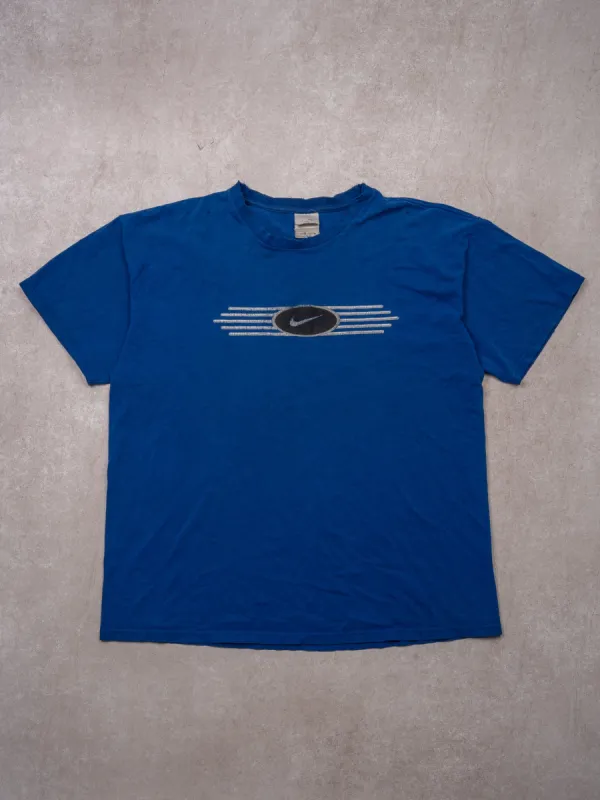 Vintage Rugged Y2K Blue + Black Nike Air Center Check Tee (L) sold by Rebalance Vintage