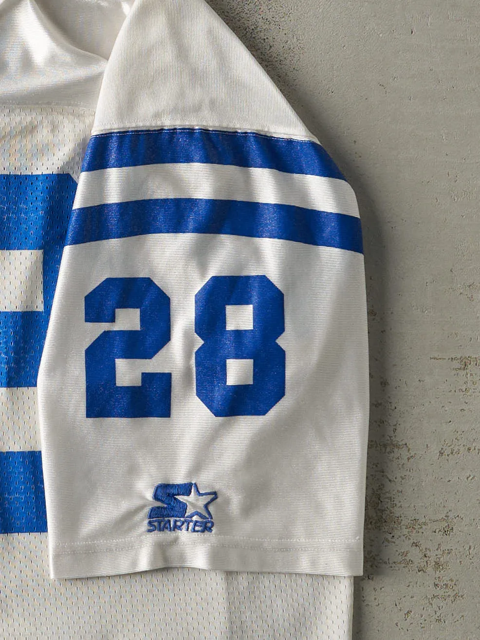 Vintage 95' White & Blue Indianapolis Colts #28 Marshall Faulk Cropped Jersey (M/L) sold by Rebalance Vintage product image thumbnail 4