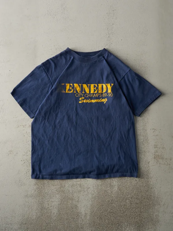 Vintage 90' Navy Blue Kennedy Swimming Champs Single Stitch Tee (M) sold by Rebalance Vintage