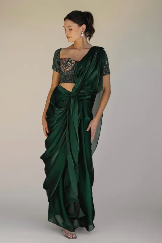 Adya Drape Saree (Emerald) sold by Sani