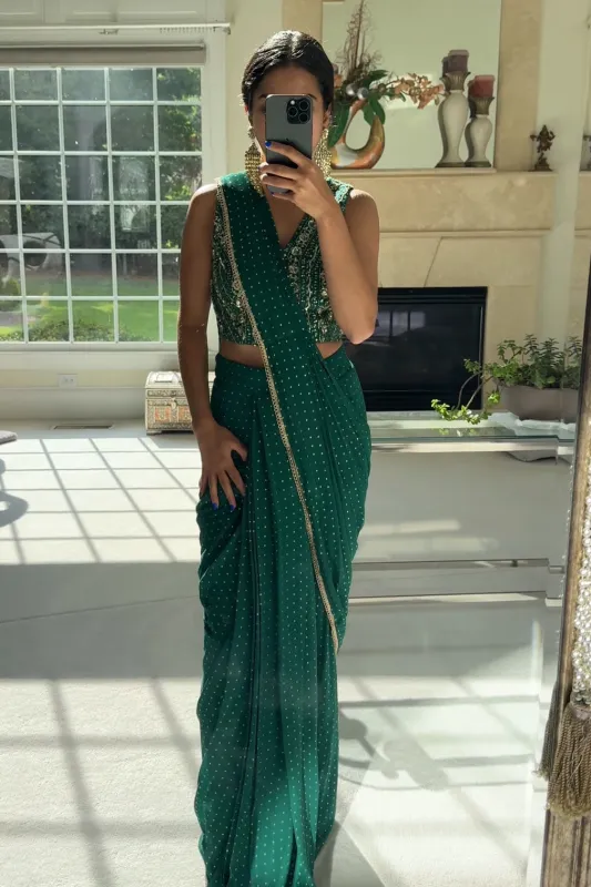 Zian Drape Saree (Emerald) sold by Sani