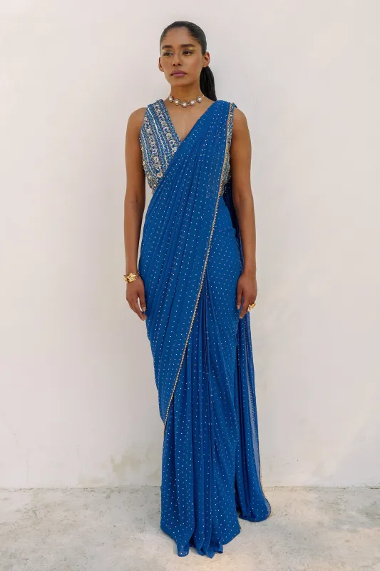 Zian Drape Saree (Cobalt) sold by Sani
