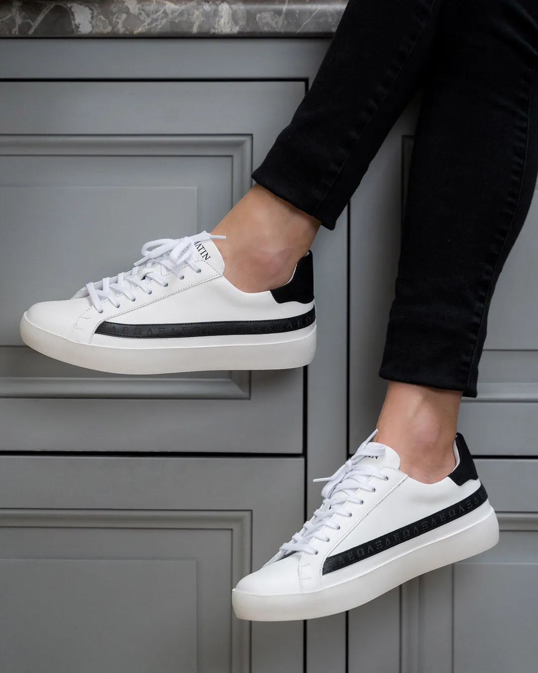 Olympus Low Top Sneakers - White Leather & Black Nubuck Leather sold by SANS MATIN product image thumbnail 3