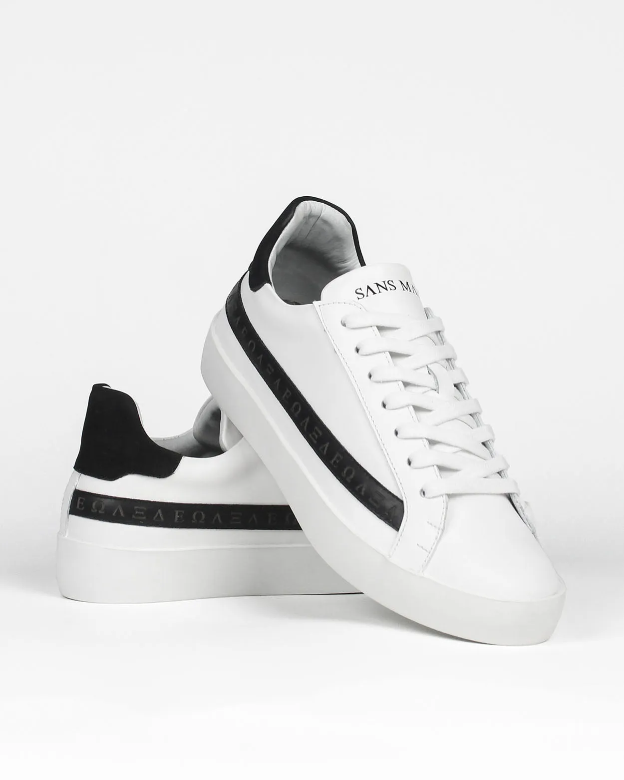 Olympus Low Top Sneakers - White Leather & Black Nubuck Leather sold by SANS MATIN
