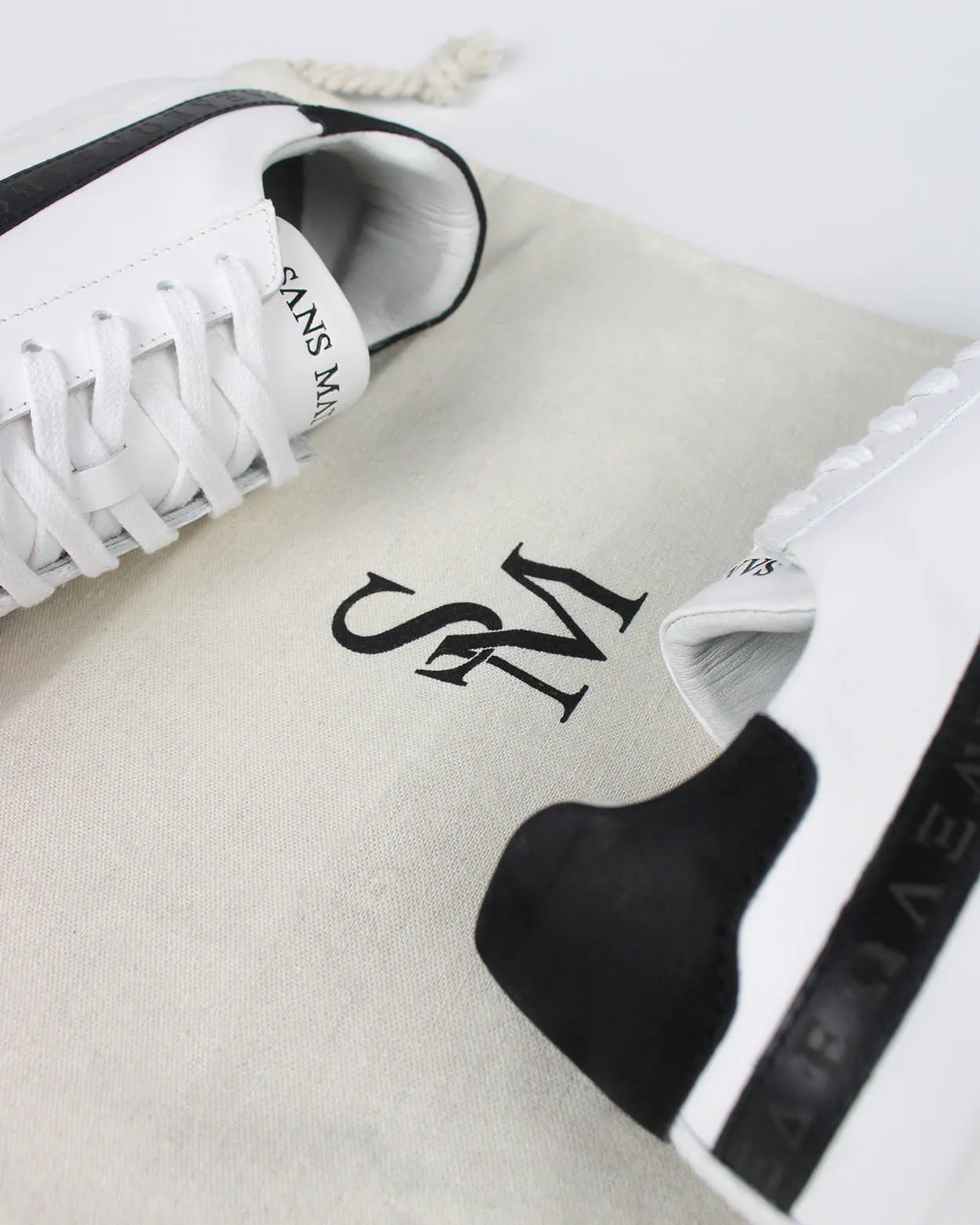 Olympus Low Top Sneakers - White Leather & Black Nubuck Leather sold by SANS MATIN product image thumbnail 5