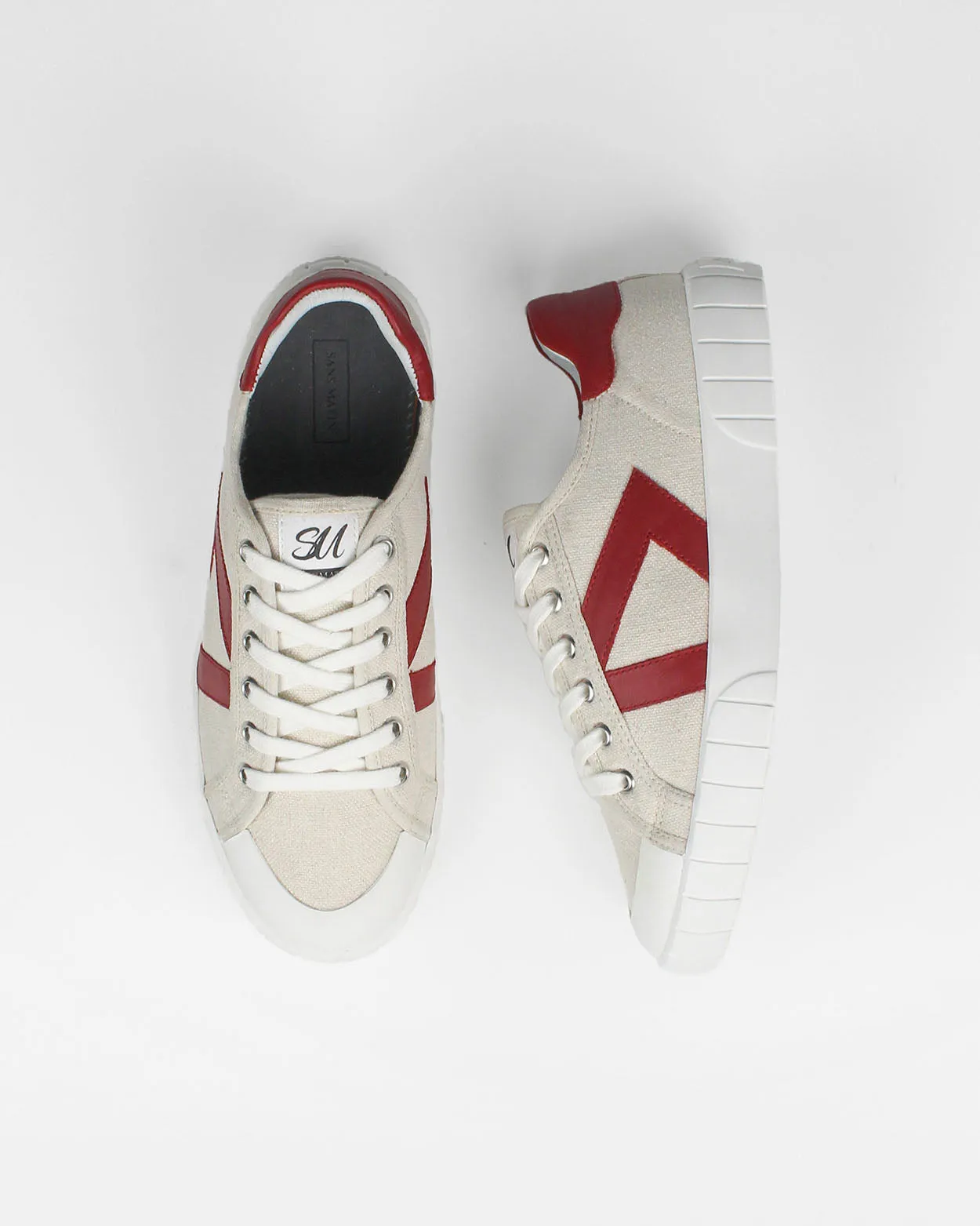 Helios Low Top Sneakers - Beige Canvas & Red Leather sold by SANS MATIN product image thumbnail 4