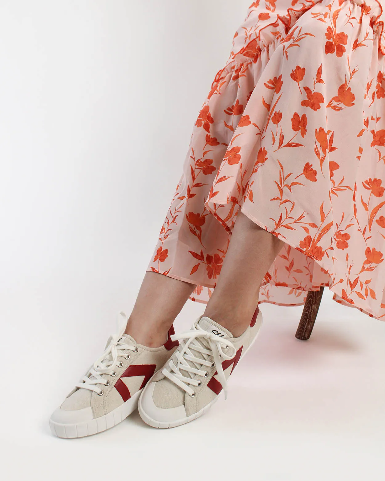 Helios Low Top Sneakers - Beige Canvas & Red Leather sold by SANS MATIN product image thumbnail 3