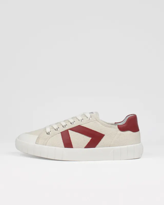 Helios Low Top Sneakers - Beige Canvas & Red Leather sold by SANS MATIN