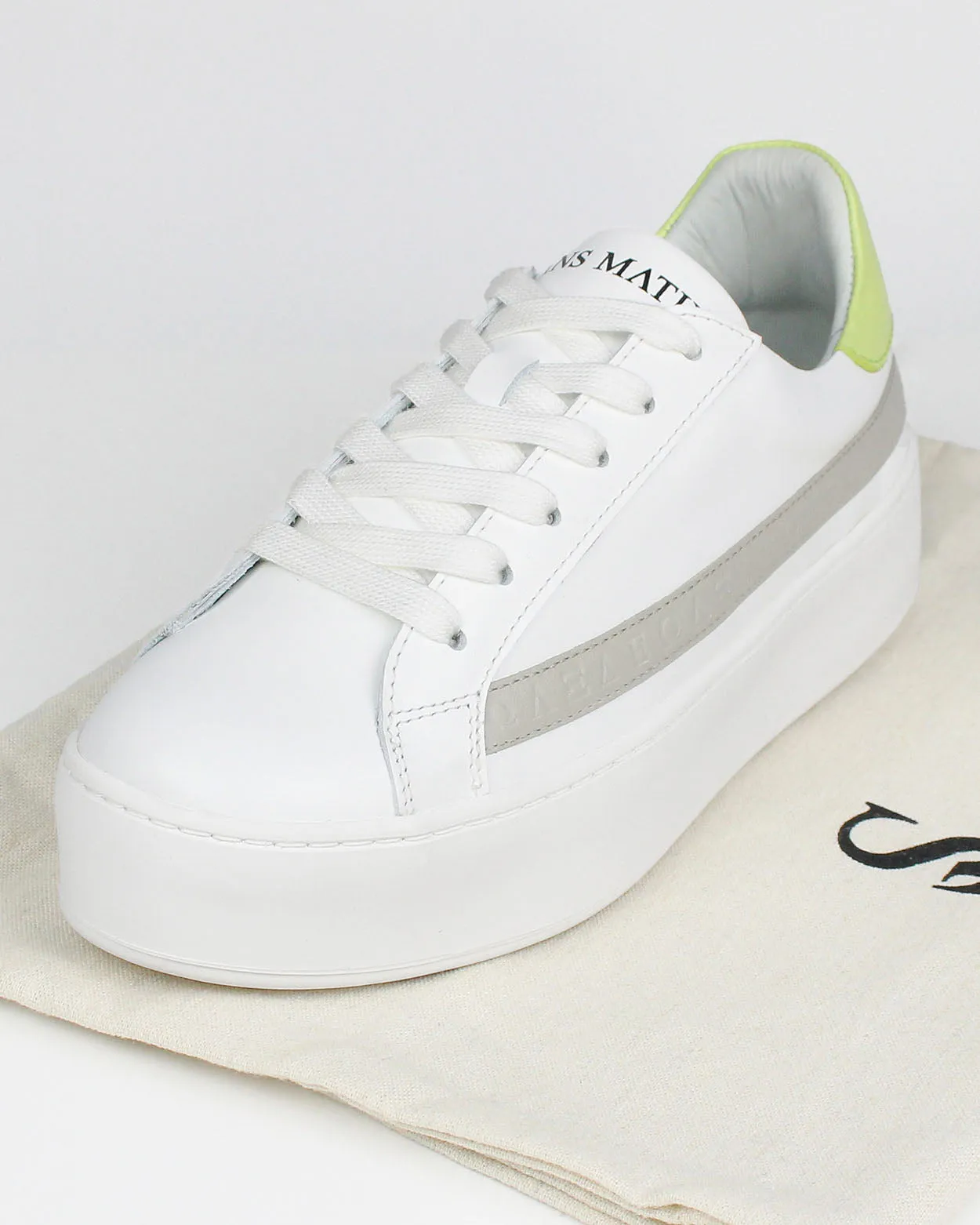 Gaia Platform Sneakers - White, Grey & Lime-Yellow Pebbled Leather sold by SANS MATIN product image thumbnail 4