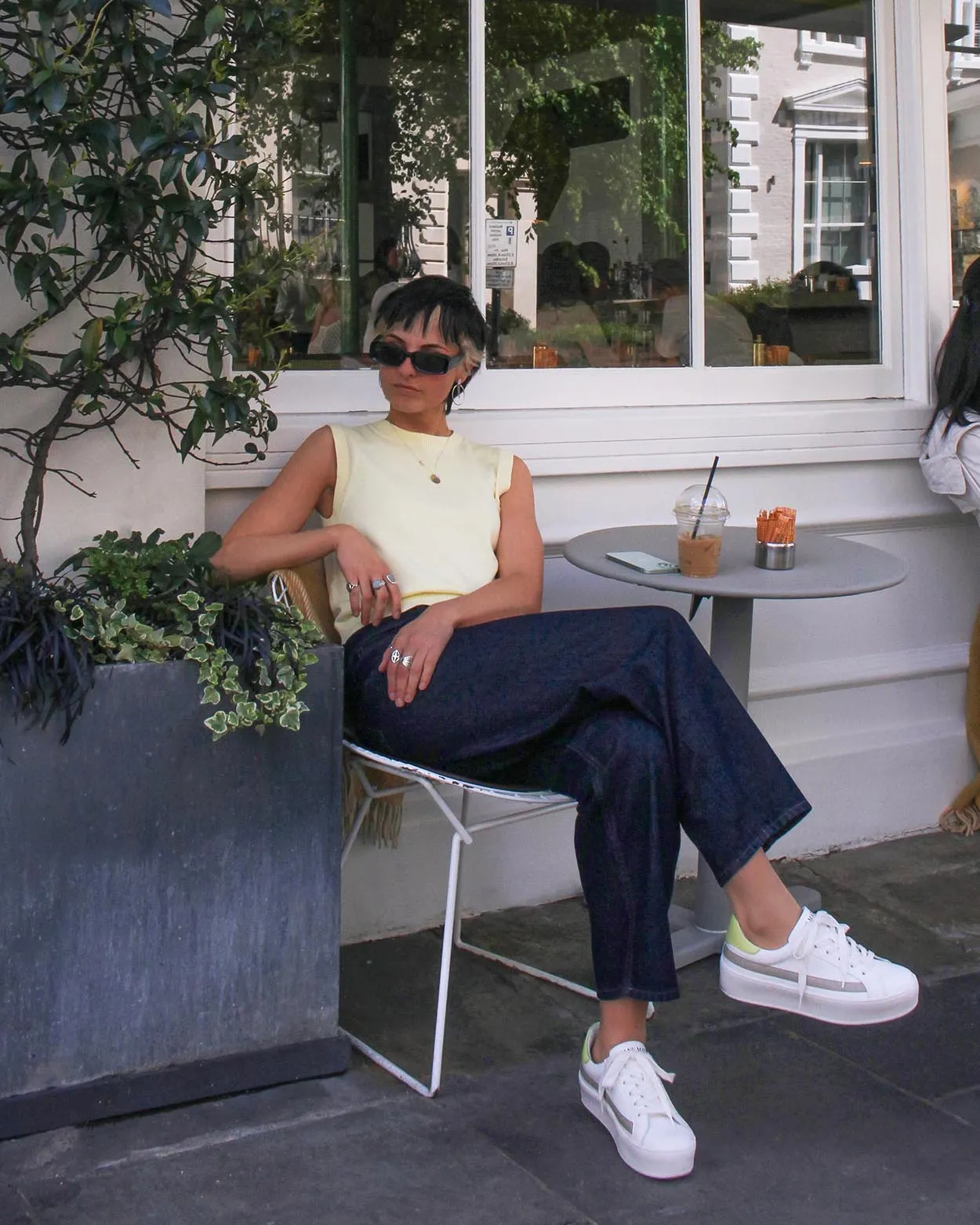 Gaia Platform Sneakers - White, Grey & Lime-Yellow Pebbled Leather sold by SANS MATIN product image thumbnail 2