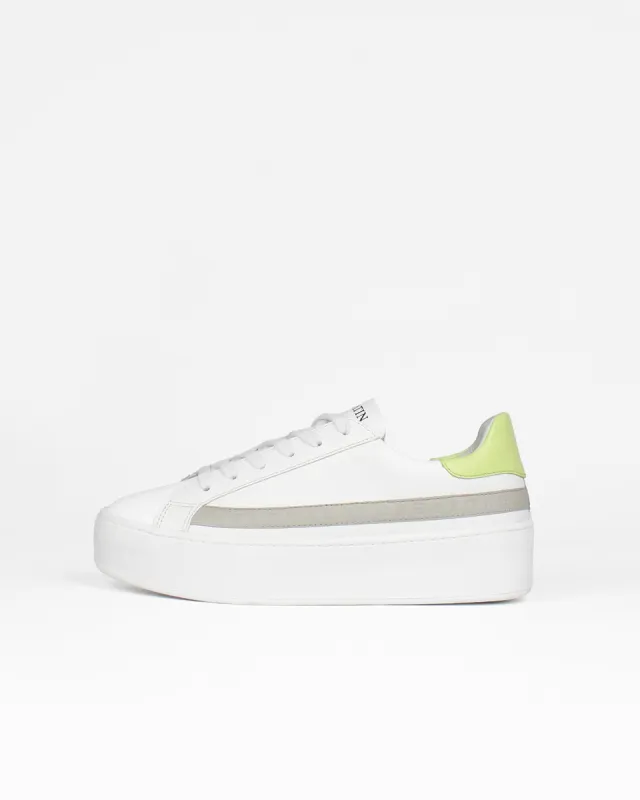 Gaia Platform Sneakers - White, Grey & Lime-Yellow Pebbled Leather sold by SANS MATIN