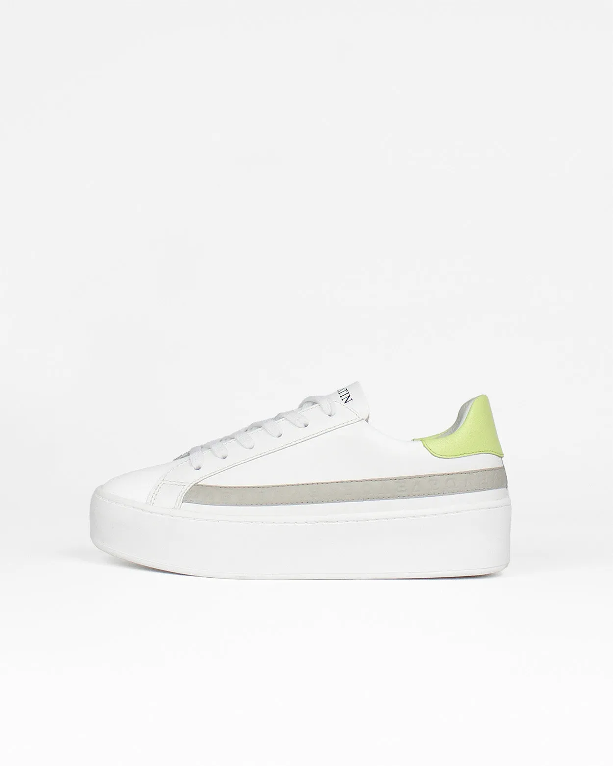 Gaia Platform Sneakers - White, Grey & Lime-Yellow Pebbled Leather sold by SANS MATIN