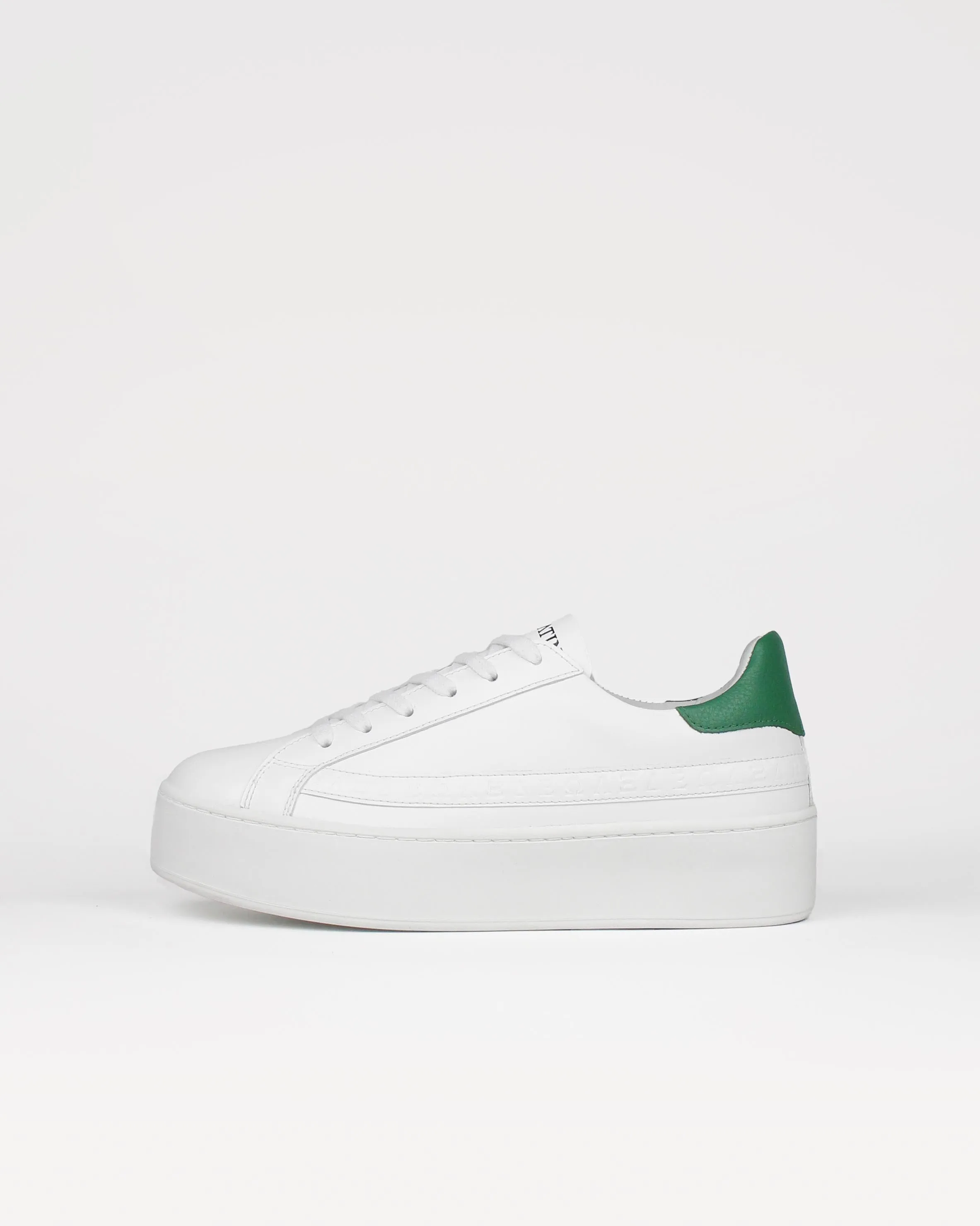Gaia Platform Sneakers - White & Forest Green Pebbled Leather sold by SANS MATIN
