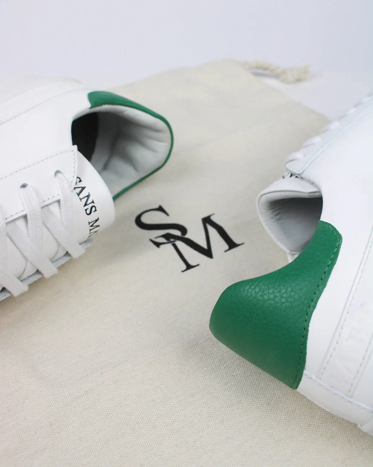 Gaia Platform Sneakers - White & Forest Green Pebbled Leather sold by SANS MATIN product image thumbnail 4