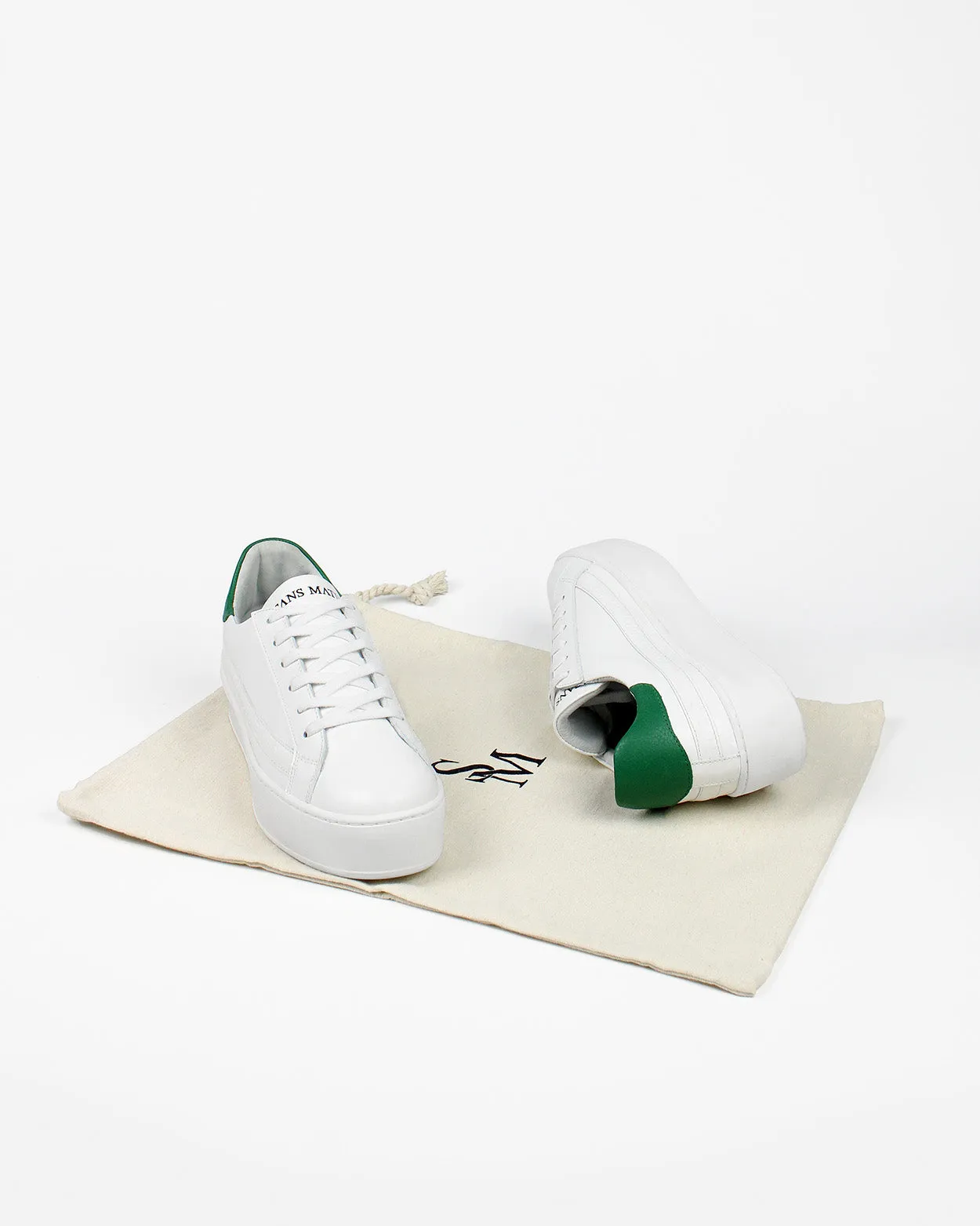 Gaia Platform Sneakers - White & Forest Green Pebbled Leather sold by SANS MATIN product image thumbnail 5