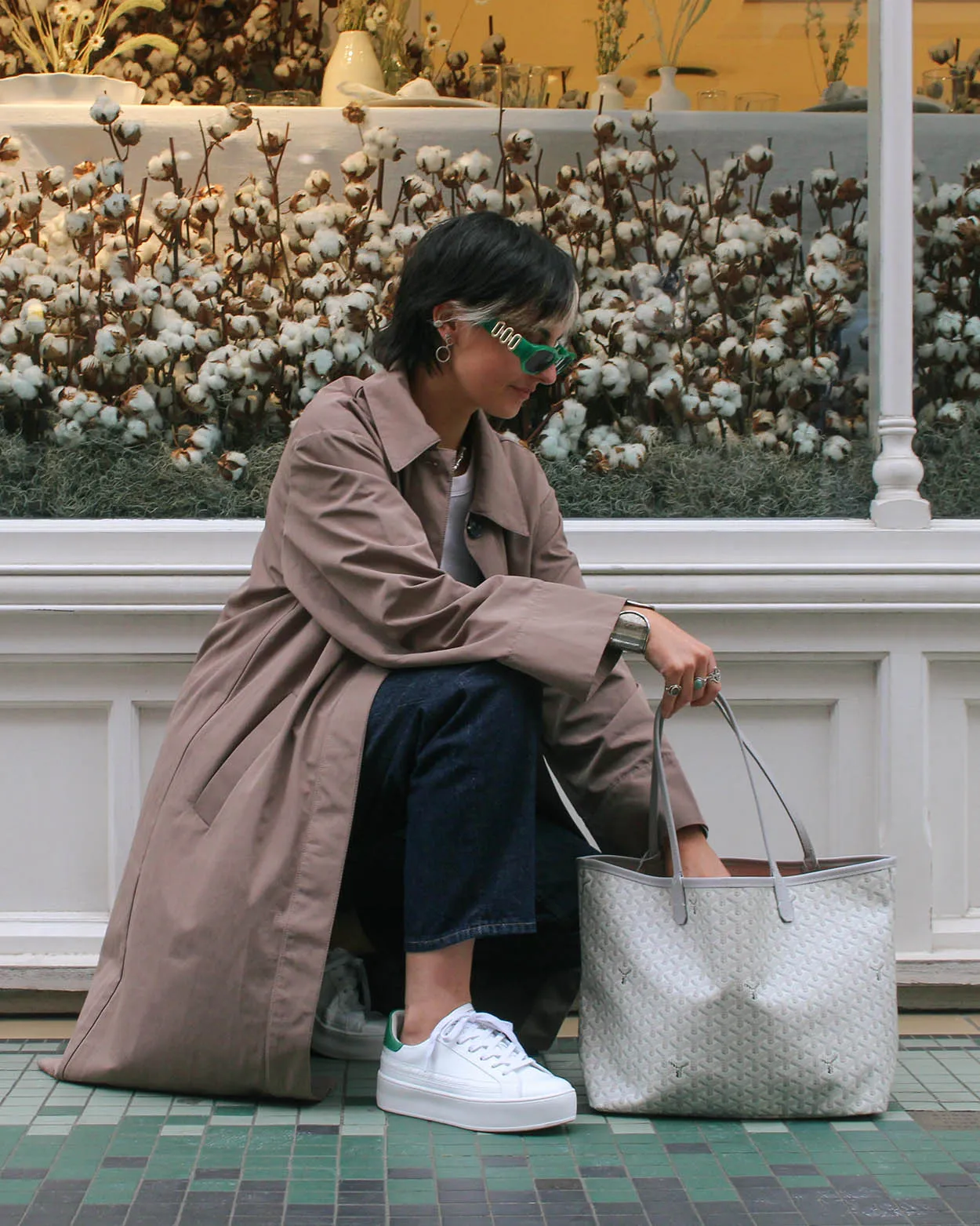 Gaia Platform Sneakers - White & Forest Green Pebbled Leather sold by SANS MATIN product image thumbnail 2