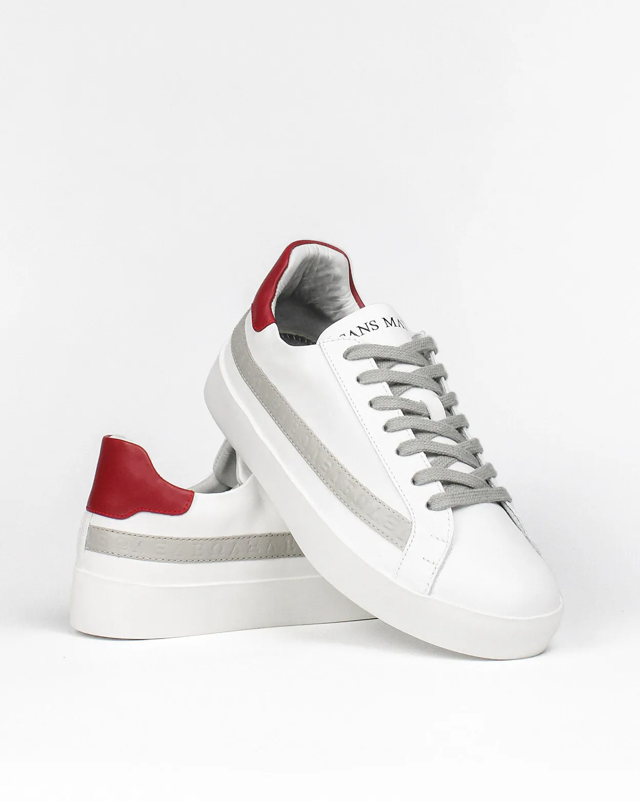 Olympus Low Top Sneakers - White, Red & Grey Leather sold by SANS MATIN