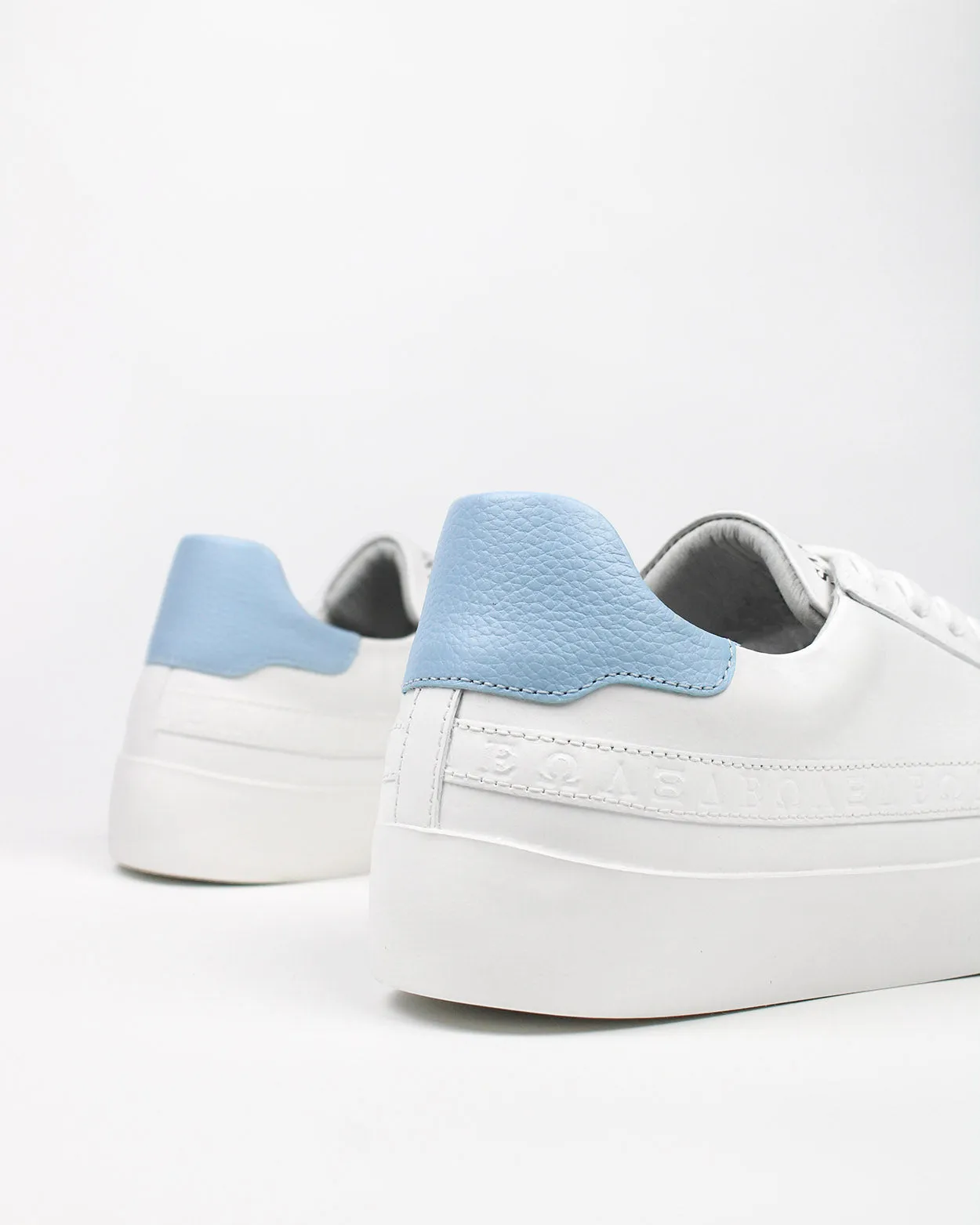 Olympus Low Top Sneakers - White & Baby Blue Pebbled Leather sold by SANS MATIN product image thumbnail 5