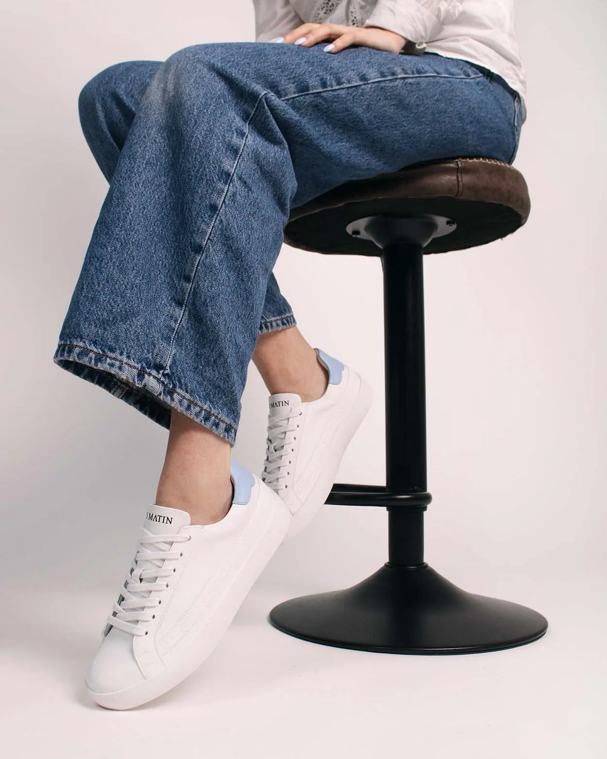 Olympus Low Top Sneakers - White & Baby Blue Pebbled Leather sold by SANS MATIN product image thumbnail 2