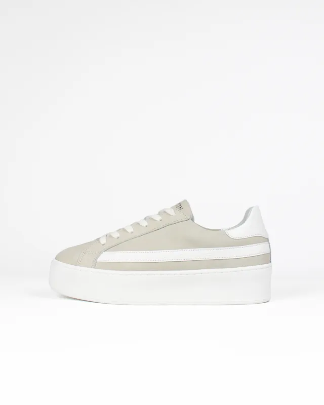 Gaia Platform Sneakers - Pale Taupe Nubuck Leather & White Leather sold by SANS MATIN