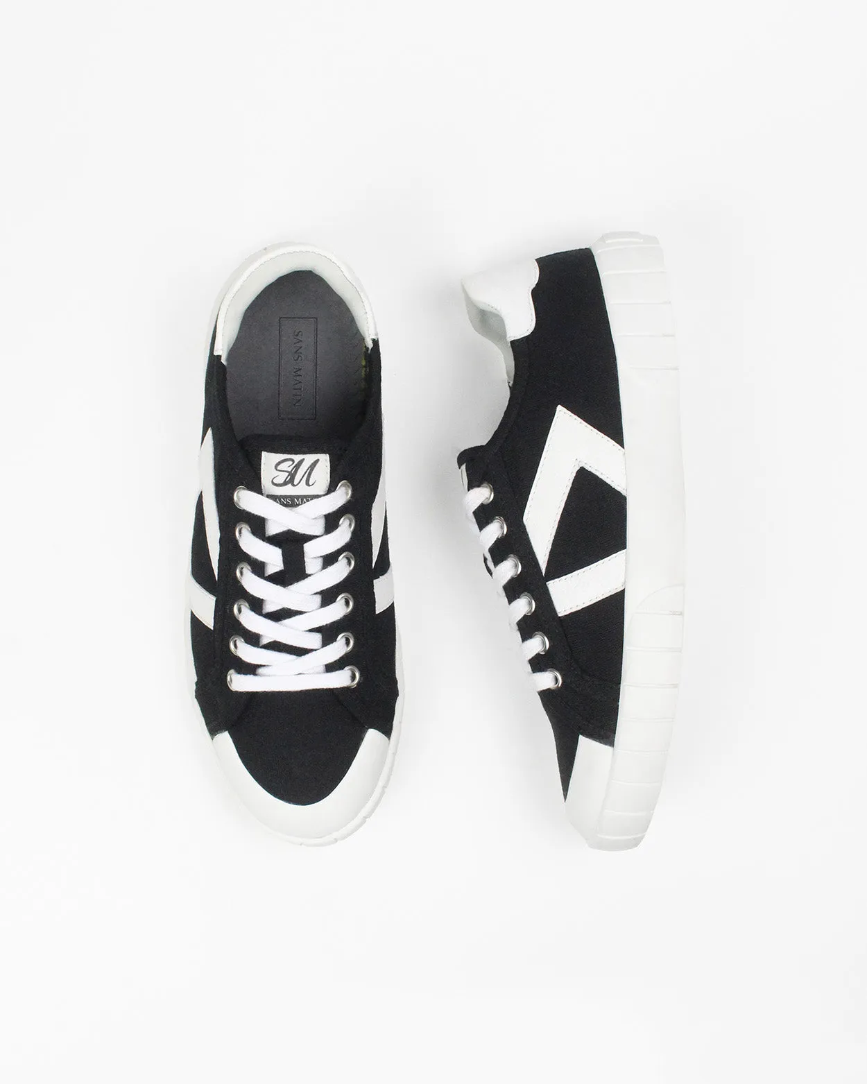 Helios Low Top Sneakers - Black Canvas & White Leather sold by SANS MATIN product image thumbnail 4