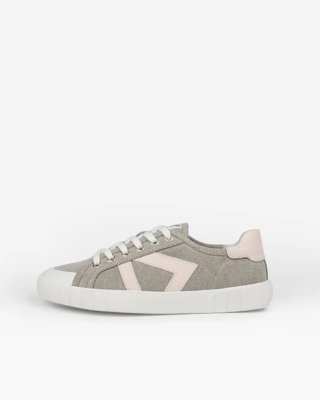 SS25 Helios Low Top Sneakers - Mushroom Canvas & Pale Pink Pebbled Leather sold by SANS MATIN