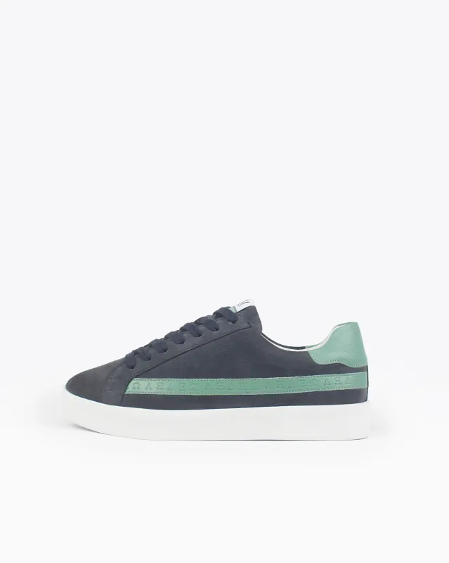 SS25 Olympus Low Top Sneakers - Indigo Blue Suede & Sea Green Pebbled Leather sold by SANS MATIN