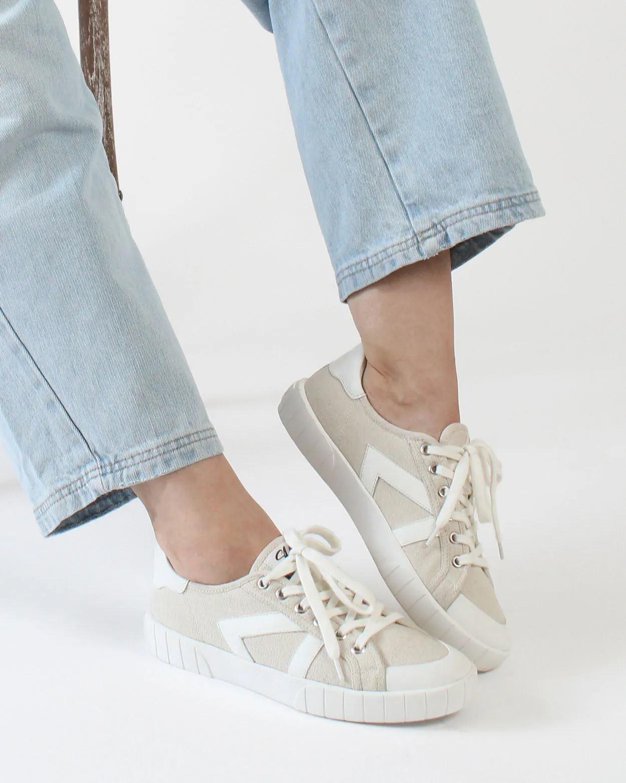 Helios Low Top Sneakers - Beige Canvas & White Leather sold by SANS MATIN product image thumbnail 3