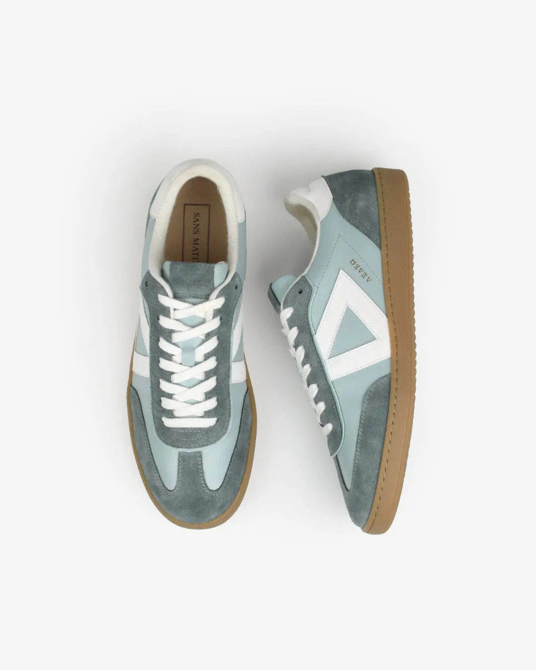 Hera Low Top Trainers - Soft Teal Leather & Denim Blue Suede sold by SANS MATIN product image thumbnail 3