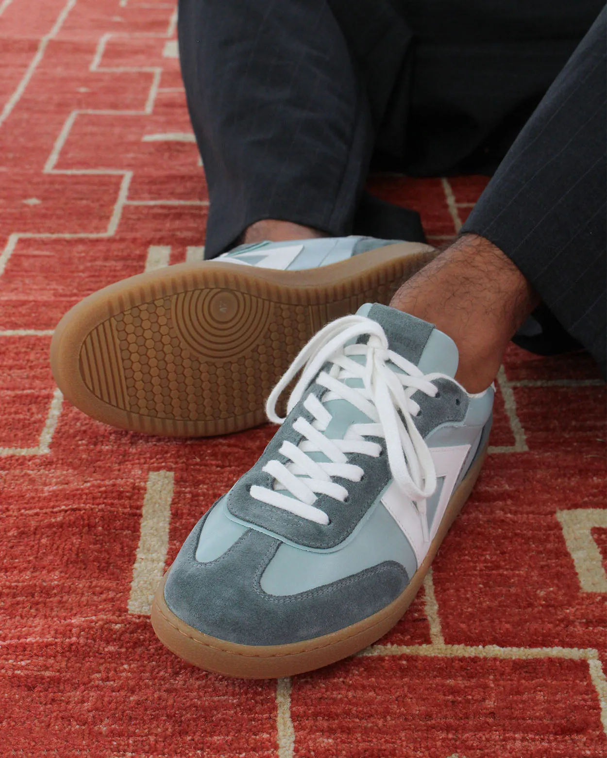 Hera Low Top Trainers - Soft Teal Leather & Denim Blue Suede sold by SANS MATIN product image thumbnail 2