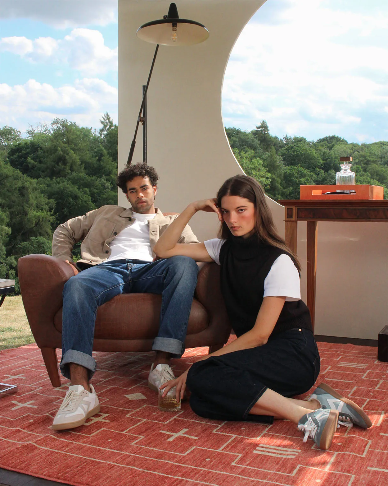 Hera Low Top Trainers - White Leather & Taupe Suede sold by SANS MATIN product image thumbnail 2