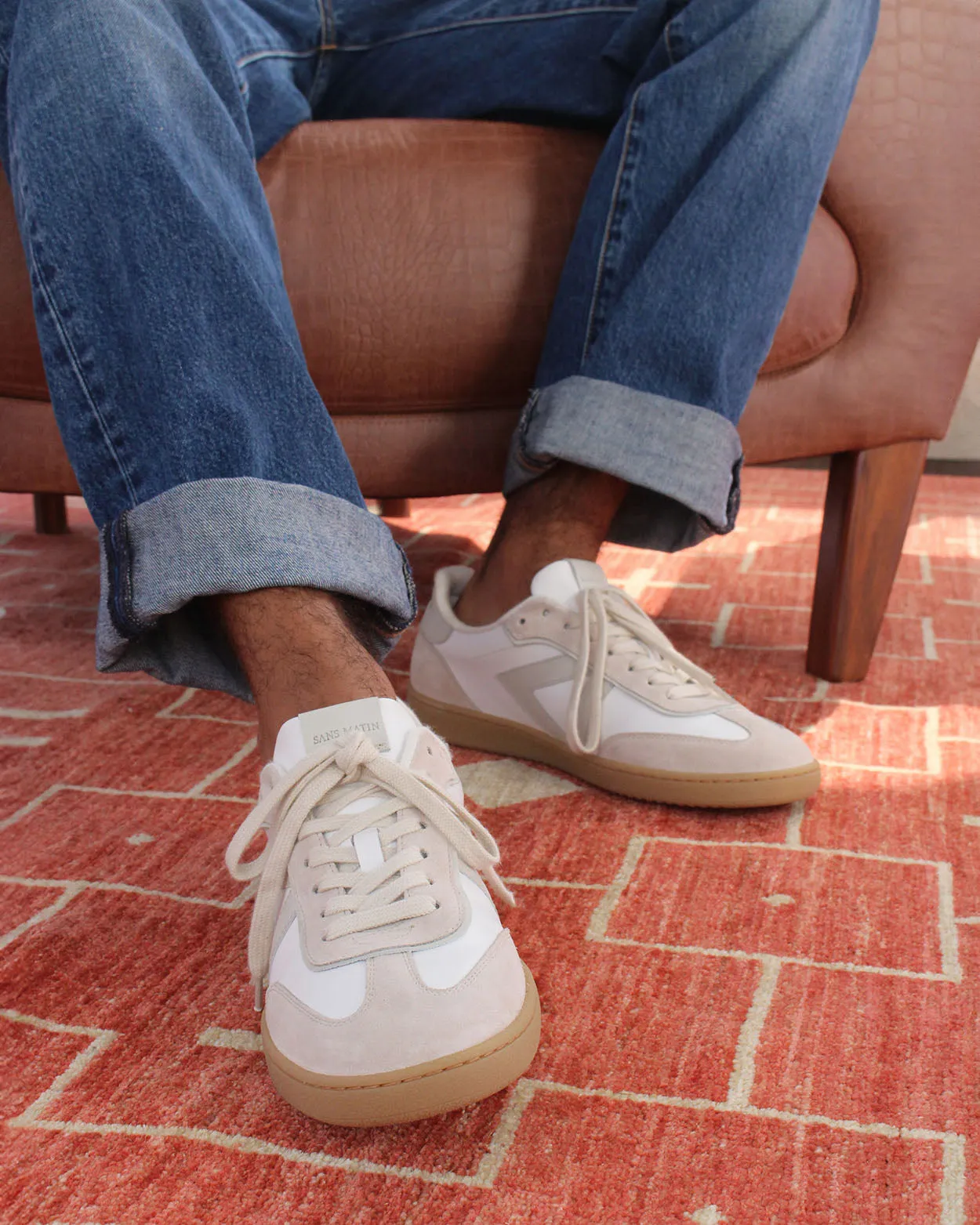 Hera Low Top Trainers - White Leather & Taupe Suede sold by SANS MATIN product image thumbnail 5
