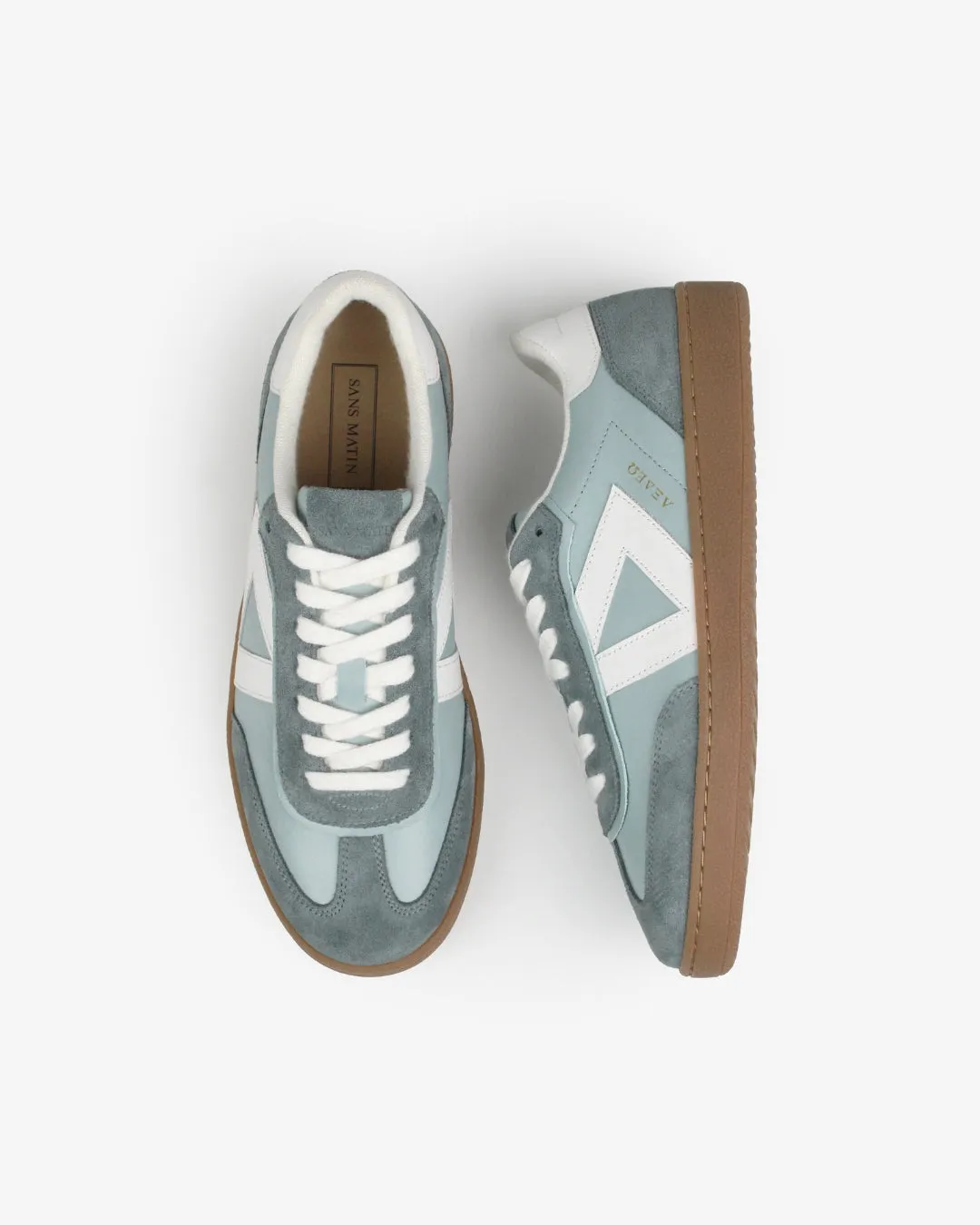Hera Low Top Trainers - Soft Teal Leather & Denim Blue Suede sold by SANS MATIN product image thumbnail 3