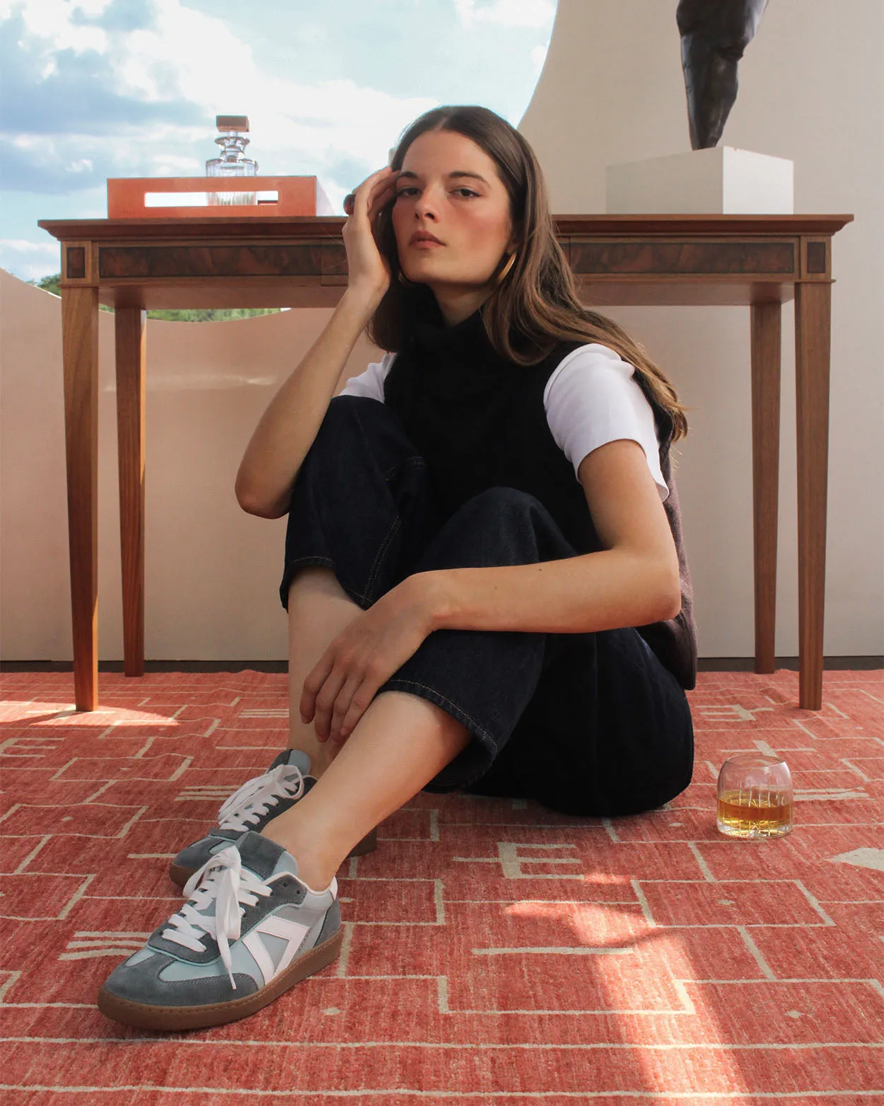 Hera Low Top Trainers - Soft Teal Leather & Denim Blue Suede sold by SANS MATIN product image thumbnail 2