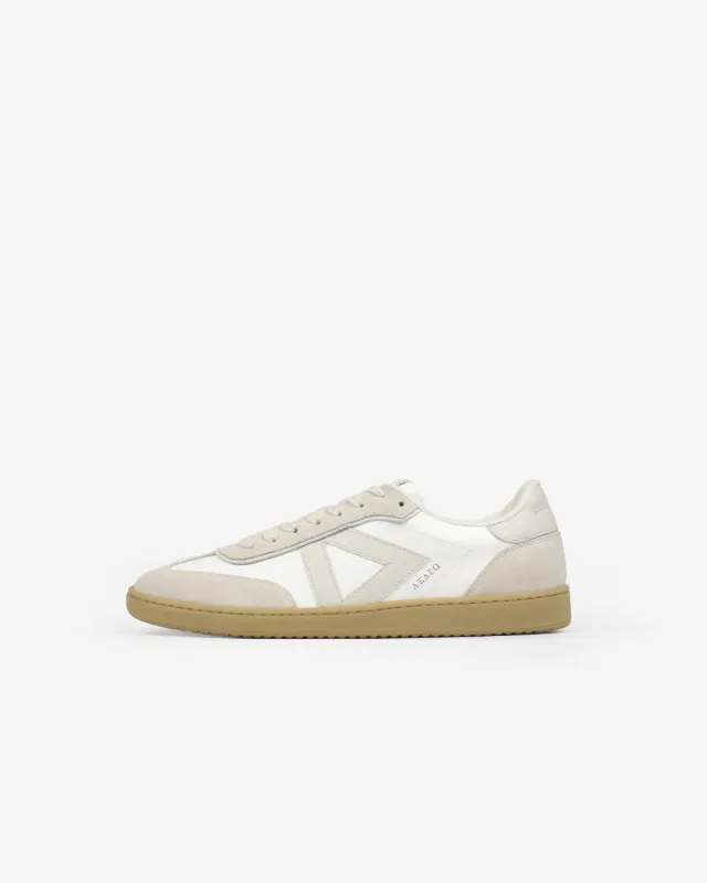 Hera Low Top Sneakers - White Leather & Taupe Suede sold by SANS MATIN
