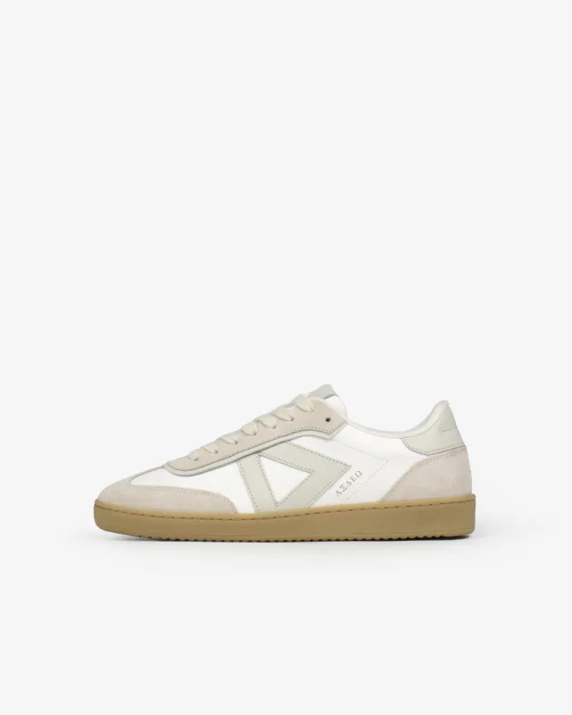 Hera Low Top Sneakers - White Leather & Taupe Suede sold by SANS MATIN