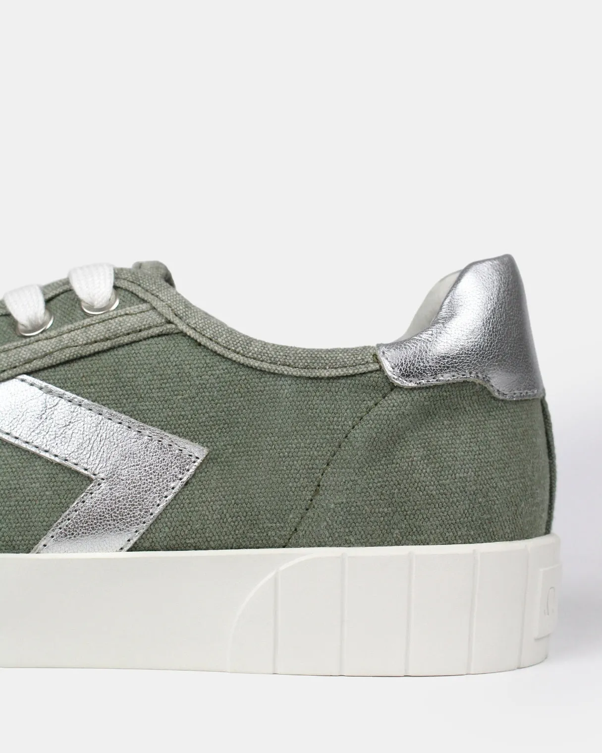 AW25 Limited Edition Helios Low Top Sneakers - Khaki Green Canvas & Silver Leather sold by SANS MATIN product image thumbnail 5