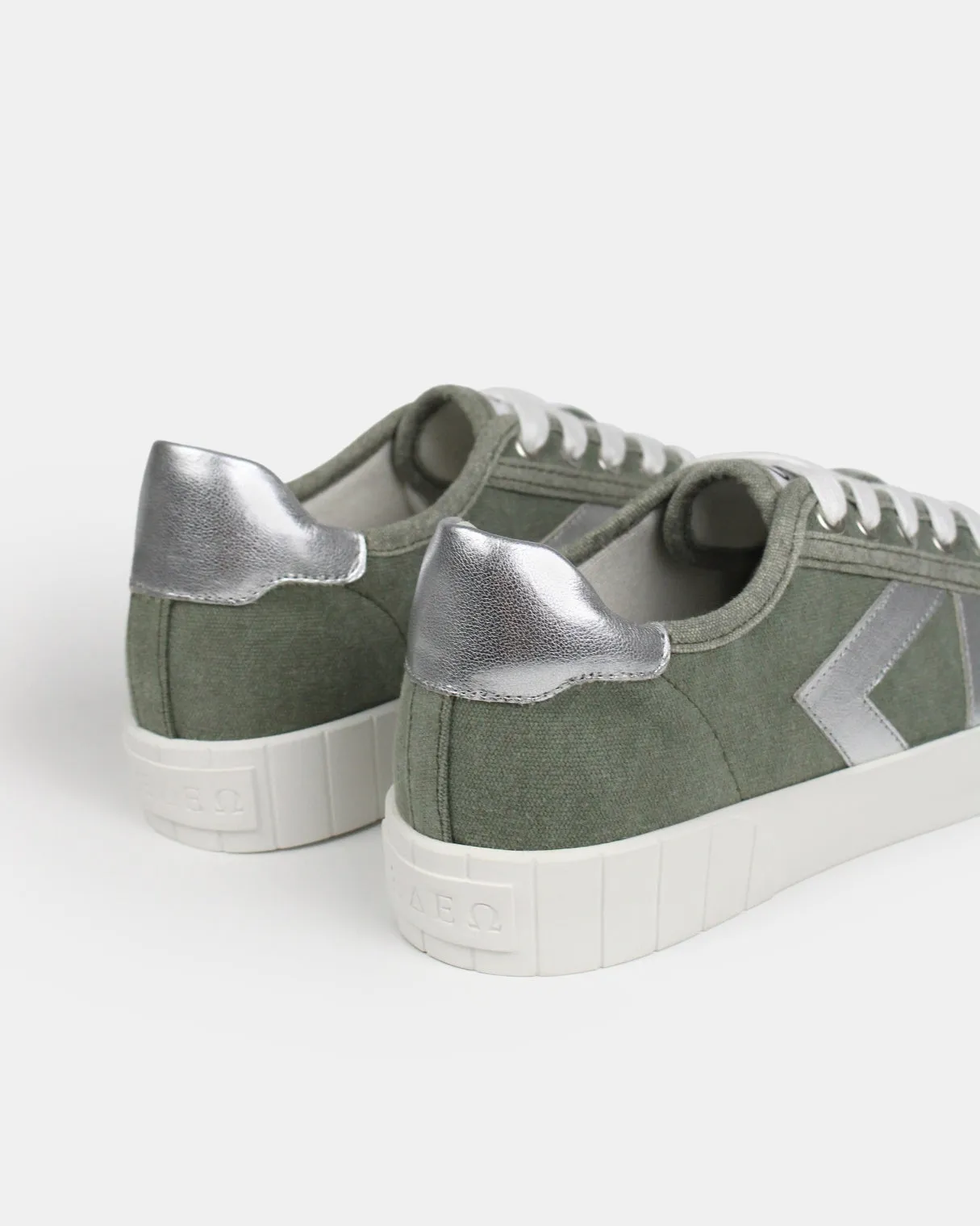AW25 Limited Edition Helios Low Top Sneakers - Khaki Green Canvas & Silver Leather sold by SANS MATIN product image thumbnail 3
