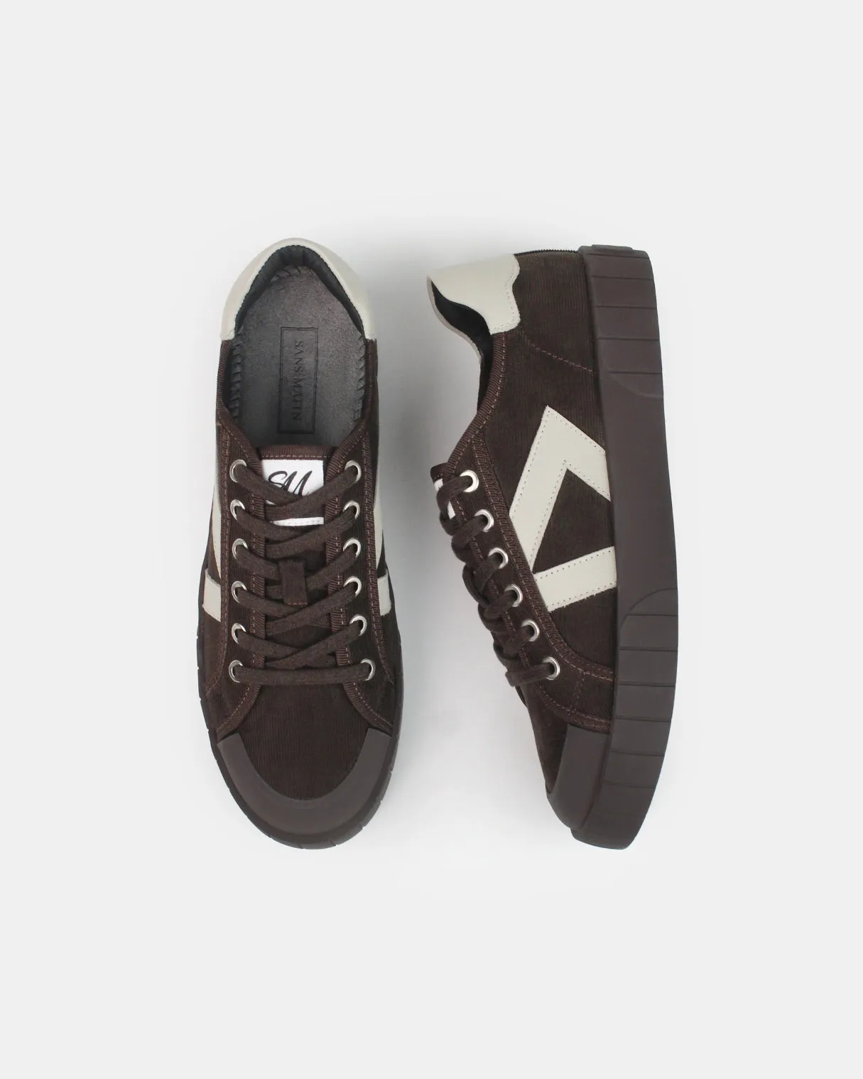 AW25 Limited Edition Helios Low Top Sneakers - Chocolate Corduroy & Stone Pebbled Leather sold by SANS MATIN product image thumbnail 3