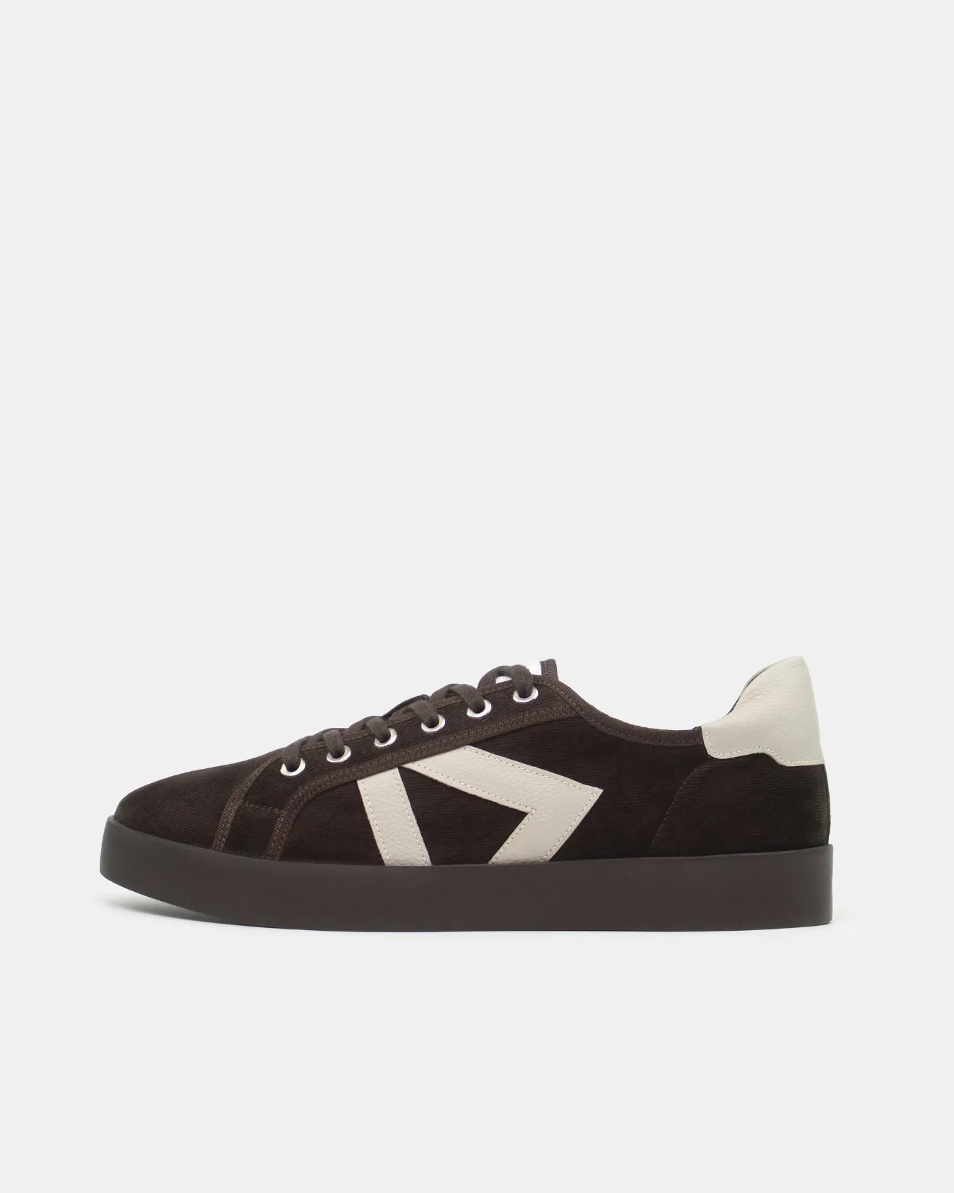 AW25 Limited Edition Helios Low Top Sneakers - Chocolate Corduroy & Stone Pebbled Leather sold by SANS MATIN