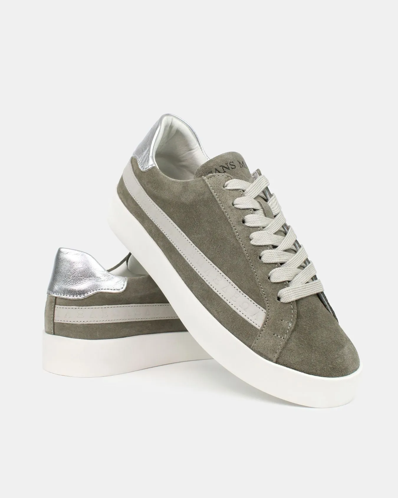 AW25 Limited Edition Olympus Low Top Sneakers - Olive Green Suede & Silver Leather sold by SANS MATIN