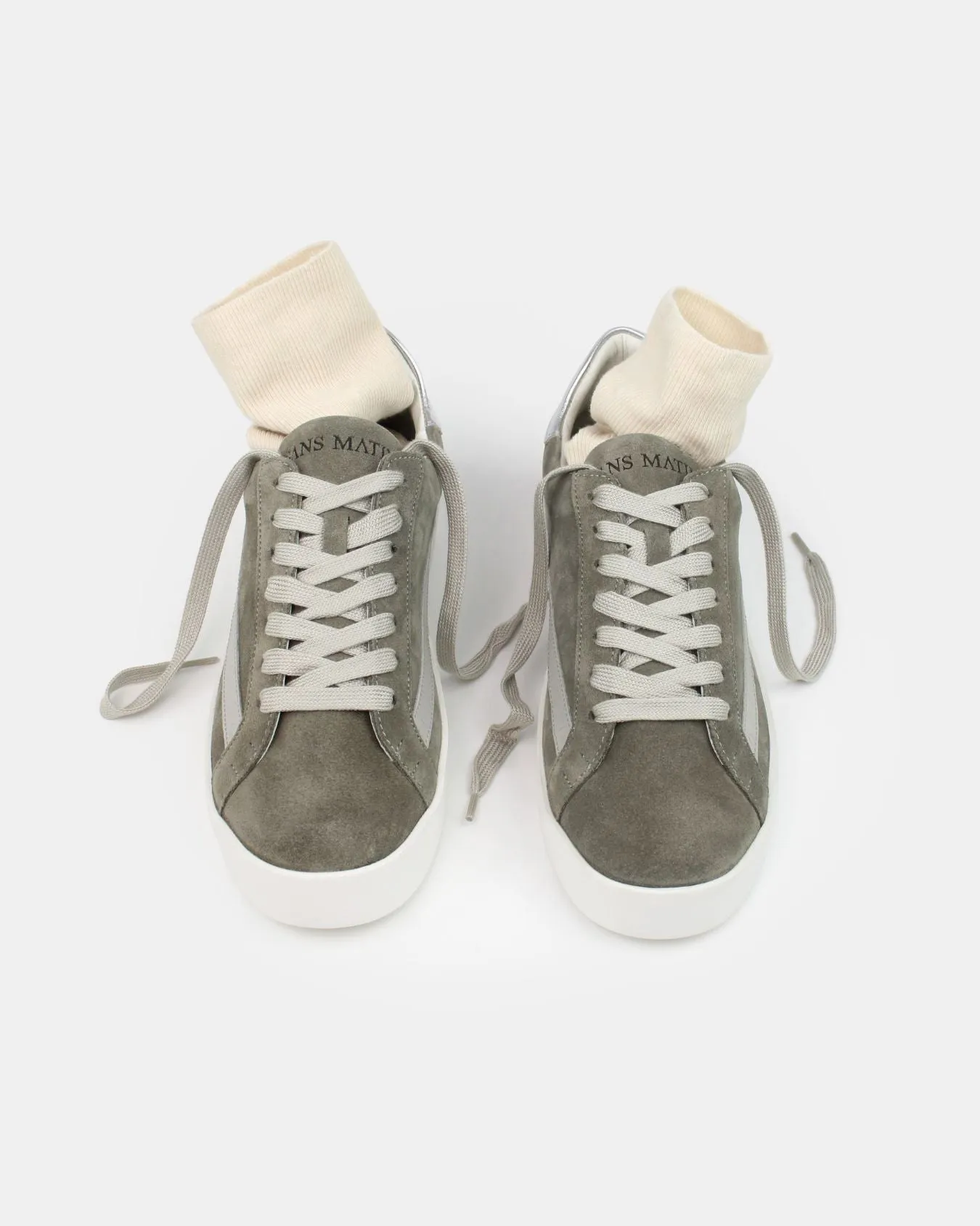 AW25 Limited Edition Olympus Low Top Sneakers - Olive Green Suede & Silver Leather sold by SANS MATIN product image thumbnail 5