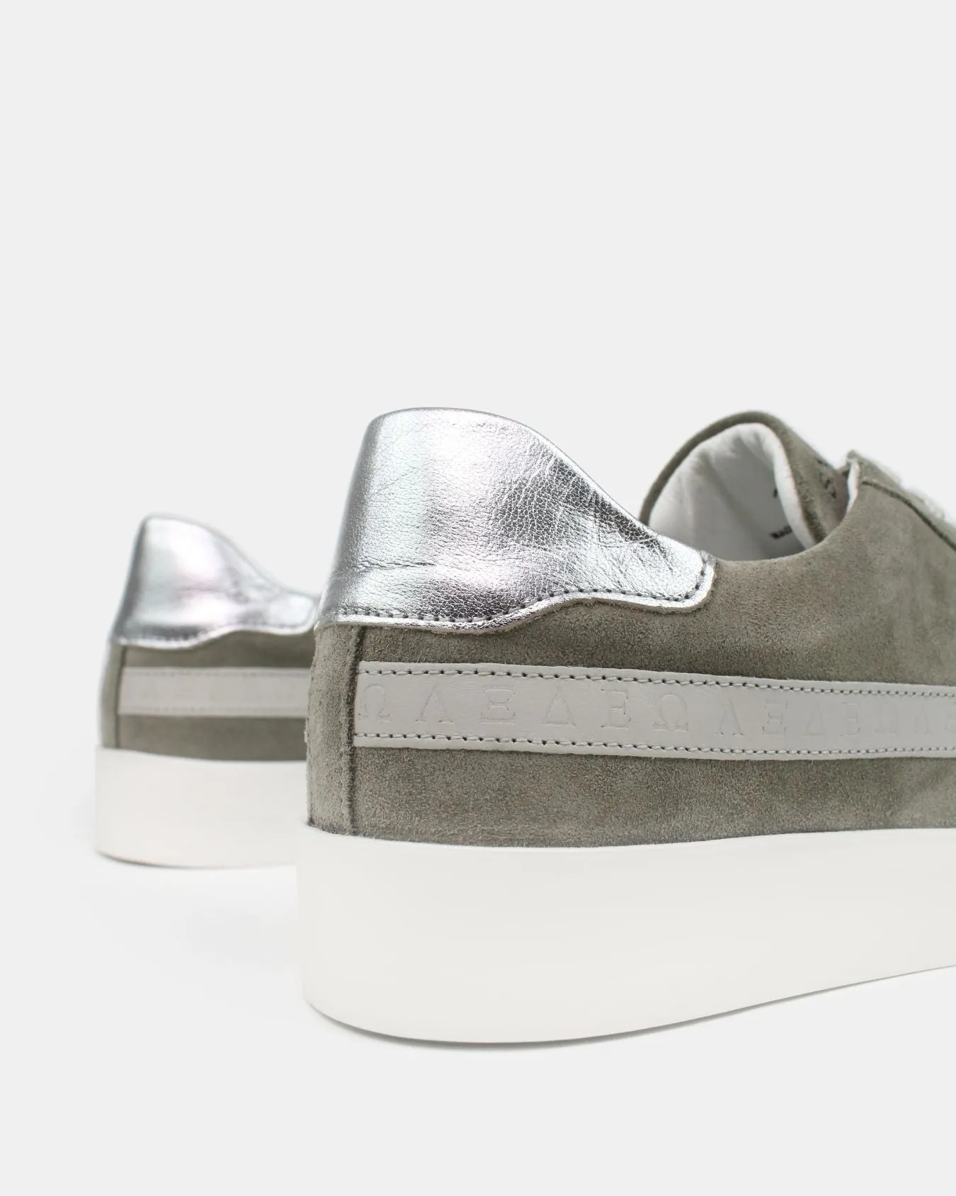 AW25 Limited Edition Olympus Low Top Sneakers - Olive Green Suede & Silver Leather sold by SANS MATIN product image thumbnail 3